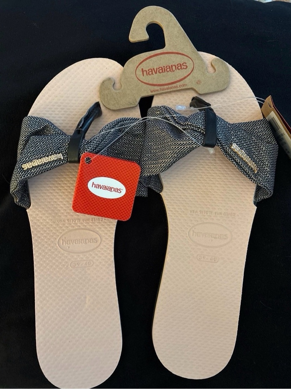 Havaianas ballet Flip Flops with Black Bow Straps